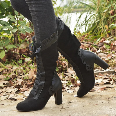 Kõrge kontsaga saapad Naiste Steampunk Naised Seksikad nahast seemisnahast saapad Sügisvintage talvekingad Naiste paeltega Cosplay saapad