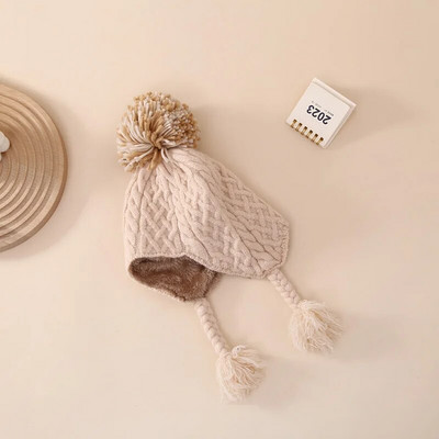 Pălărie caldă de iarnă Pom Pom pentru fetiță Protecție urechi Pălării din lână Căciuli pentru copii în aer liber Căciulă cu împletitură pentru nou-născut Articole pentru bebeluși