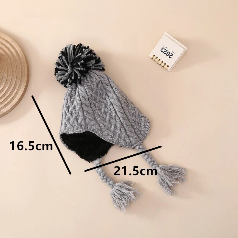 Pălărie caldă de iarnă Pom Pom pentru fetiță Protecție urechi Pălării din lână Căciuli pentru copii în aer liber Căciulă cu împletitură pentru nou-născut Articole pentru bebeluși