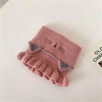 Κινούμενα σχέδια γάτα Παιδικά πλεκτά κασκόλ Παιδικά φθινόπωρο Χειμώνας Ζεστό μάλλινο snood που μπλοκάρει το μωρό λαιμόκοψη Κορίτσια Μύκητας Κασκόλ στην άκρη