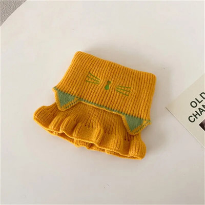 Κινούμενα σχέδια γάτα Παιδικά πλεκτά κασκόλ Παιδικά φθινόπωρο Χειμώνας Ζεστό μάλλινο snood που μπλοκάρει το μωρό λαιμόκοψη Κορίτσια Μύκητας Κασκόλ στην άκρη