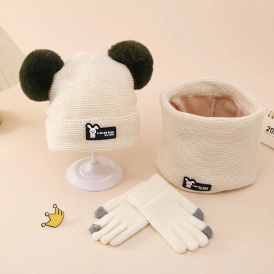 3 TK talvine beebikomplekt Sallmüts Kindad Poistele Tüdrukutele Õues Soe kootud Lastele Nokamüts Kahekordse palliga beebikapoti mütsid 2-5a 아기비니