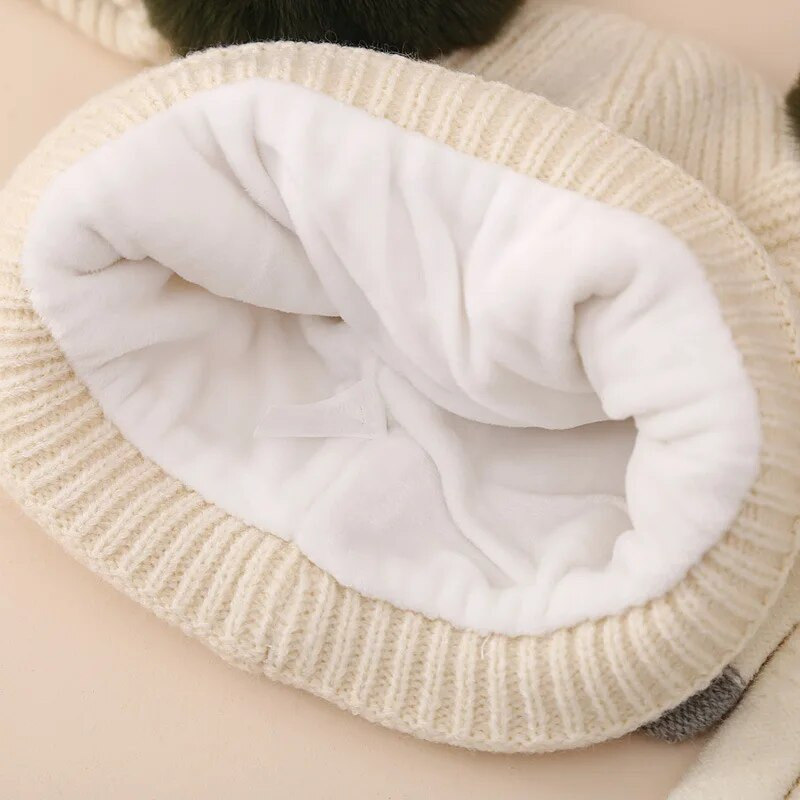 3 TK talvine beebikomplekt Sallmüts Kindad Poistele Tüdrukutele Õues Soe kootud Lastele Nokamüts Kahekordse palliga beebikapoti mütsid 2-5a 아기비니