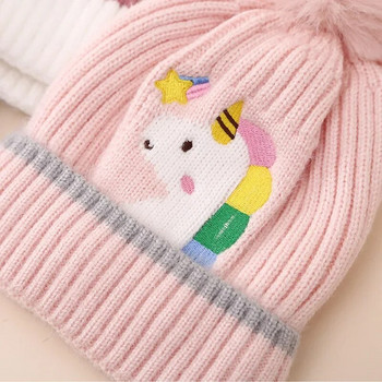 Χαριτωμένο μονόκερο μωρό χειμωνιάτικο καπέλο για παιδιά Beanie ζεστό πλεκτό Παιδικό καπό Κινούμενα σχέδια μάλλινα καπέλα μπάλα για νήπια καπέλα για κορίτσια Sombrero Bebe