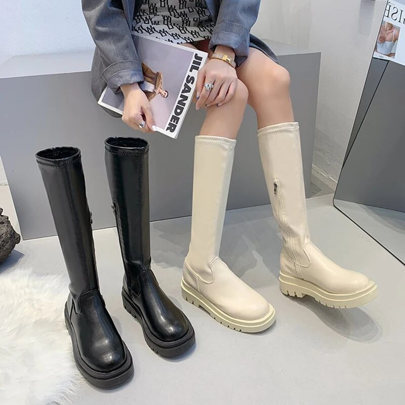 Naiste saapad Sügistalvised jalatsid Mood Pehmest nahast Chelsea pikad saapad Seksikad põlvega kõrged saapad Gooti punkkingad 35-43 plusssuurused