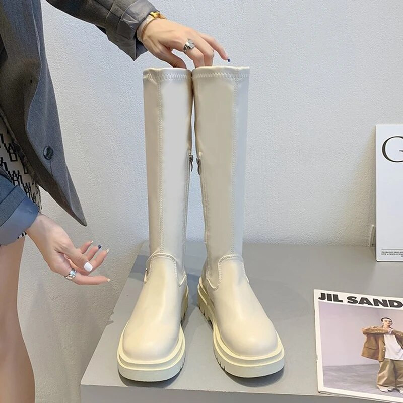 Naiste saapad Sügistalvised jalatsid Mood Pehmest nahast Chelsea pikad saapad Seksikad põlvega kõrged saapad Gooti punkkingad 35-43 plusssuurused