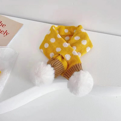 Eșarfă pentru copii cu imprimeu coreean cu puncte, iarnă, eșarfe calde tricotate pentru copii mici, băieți, fete, drăguț, cu pompon de blană artificială, batic încrucișat pentru copii