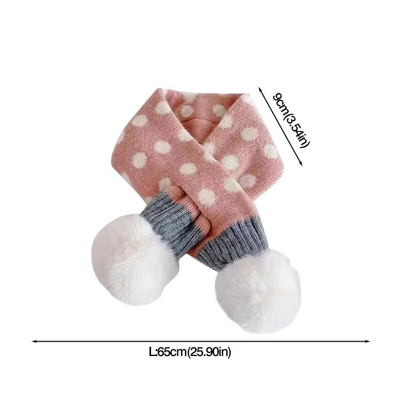 Κορεάτικο Dot Print Παιδικό Κασκόλ Χειμωνιάτικο ζεστό πλεκτό κασκόλ για νήπια αγόρια κορίτσια Χαριτωμένο ψεύτικη γούνα Παιδικό σταυρό μαντήλι