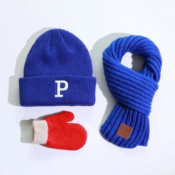 Есенна и зимна шапка от три части за момчета и момичета дума шапка плетена плетена плетена плетена шапка ръкавици шал комплект студен и топъл популярен