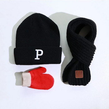 Τριμελές φθινόπωρο και χειμώνα αγόρια και κορίτσια λέξη καπέλο πλεκτό πλεκτό πλεκτό πλεκτό καπέλο γάντια κασκόλ σετ κρύο και ζεστό λαϊκό