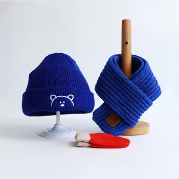 Παιδικό σετ Φθινόπωρο/Χειμώνας Αγόρια/Κορίτσια Κεντητό καπέλο Κασκόλ Γάντια Τριών τεμαχίων πλεκτό μάλλινο καπέλο καρτούν ζεστό