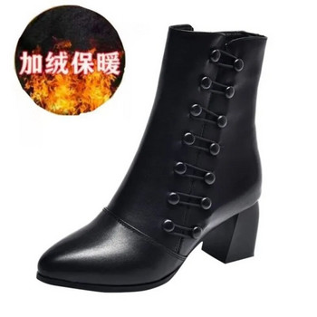 Bota Feminina Γυναικείες μπότες Trend 2023 Χειμερινά ρετρό μποτάκια με μεσαίο μανίκι Βαμβακερό παπούτσι βελούδινο δερμάτινο γυναικείο παπούτσι