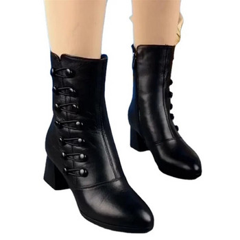 Bota Feminina Γυναικείες μπότες Trend 2023 Χειμερινά ρετρό μποτάκια με μεσαίο μανίκι Βαμβακερό παπούτσι βελούδινο δερμάτινο γυναικείο παπούτσι