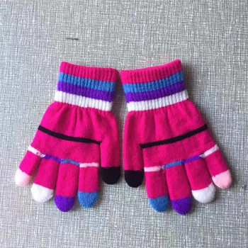 Детски ръкавици с цветни ивици Зимни топли детски ръкавици за момичета Плетени детски ръкавици с ръкавици Зимни ръкавици Деца 5-10 години