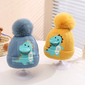 Cartoon Dinosaur Baby Wool Hat Pompom Παιδικό Καπάκι Ζεστό Χειμωνιάτικο Καπέλα Παιδιού για Αγόρια Κορίτσια Πλεκτό Μπόνε Παιδικό Beanie Gorra
