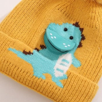 Бебешка вълнена шапка с анимационен динозавър Помпон Детска шапка Топли зимни шапки за малки деца за момчета Момичета Плетено боне Детска шапка Gorra