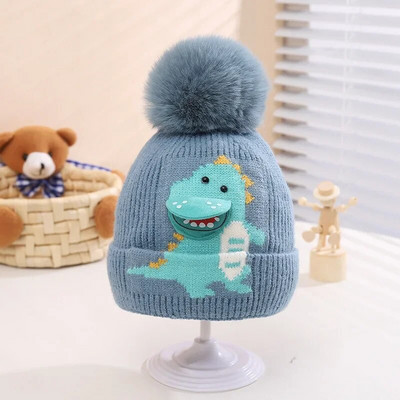 Rajzfilm dinoszaurusz baba gyapjú sapka pompon gyereksapka meleg téli tipegő sapka fiúknak lányoknak kötött motorháztetős gyerekeknek sapka Gorra