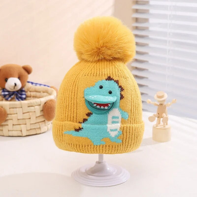 Rajzfilm dinoszaurusz baba gyapjú sapka pompon gyereksapka meleg téli tipegő sapka fiúknak lányoknak kötött motorháztetős gyerekeknek sapka Gorra