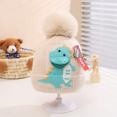 Rajzfilm dinoszaurusz baba gyapjú sapka pompon gyereksapka meleg téli tipegő sapka fiúknak lányoknak kötött motorháztetős gyerekeknek sapka Gorra