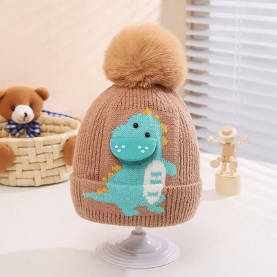 Rajzfilm dinoszaurusz baba gyapjú sapka pompon gyereksapka meleg téli tipegő sapka fiúknak lányoknak kötött motorháztetős gyerekeknek sapka Gorra