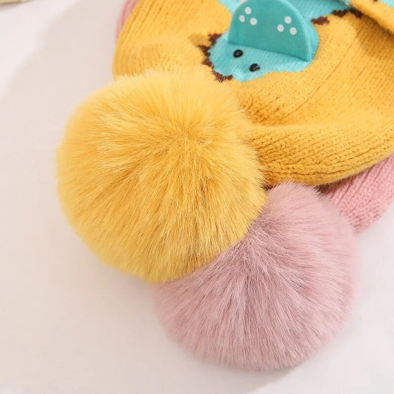 Rajzfilm dinoszaurusz baba gyapjú sapka pompon gyereksapka meleg téli tipegő sapka fiúknak lányoknak kötött motorháztetős gyerekeknek sapka Gorra