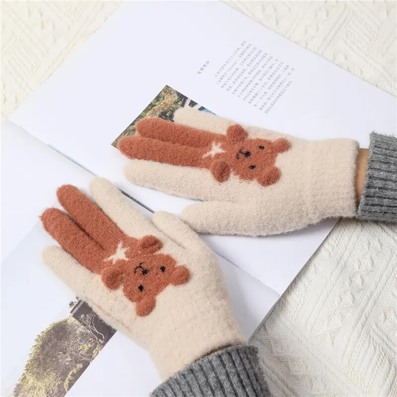 Wecute Χειμερινά Ζεστά Γάντια για Παιδιά Αγόρια Κορίτσια Γάντια με μοτίβο αρκούδας κινουμένων σχεδίων Παιδικά γάντια παιχνιδιού για 8-16 ετών Γάντια