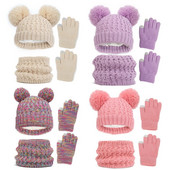 Νέο μωρό χειμωνιάτικο καπέλο γάντια κασκόλ Πλεκτό Fleece Pompom Kids Beanie Neck πιο ζεστό σκι Παιδικό καπέλο για αγόρια κορίτσια 1-6Y