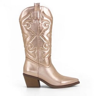 Ροζ Cowboy Cowgirl Western Boots για Γυναικείες 2022 Κεντημένα με φερμουάρ μυτερά δάχτυλα με στοιβαγμένο τακούνι Mid Calf Φθινοπωρινά μοντέρνα παπούτσια