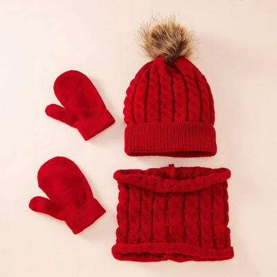 Cadouri de Crăciun 3 buc Mănuși eșarfă pentru bebeluși Set beanie băiat fată pompon pulover gros și cald șapcă de culoare solidă mănuși tricotate eșarfe pălărie