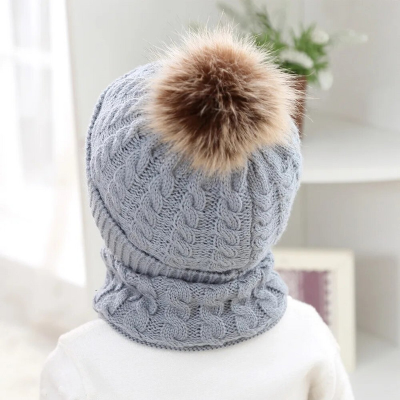 Cadouri de Crăciun 3 buc Mănuși eșarfă pentru bebeluși Set beanie băiat fată pompon pulover gros și cald șapcă de culoare solidă mănuși tricotate eșarfe pălărie
