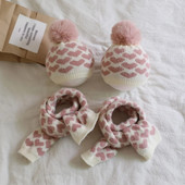 2 τμχ Γάντια κασκόλ για μωρά χειμωνιάτικο καπέλο Σετ χαριτωμένη καρδιά με στάμπα για νήπια Καπέλα από φλις κοραλλί για εξωτερικούς χώρους Ζεστά αξεσουάρ για βρέφη