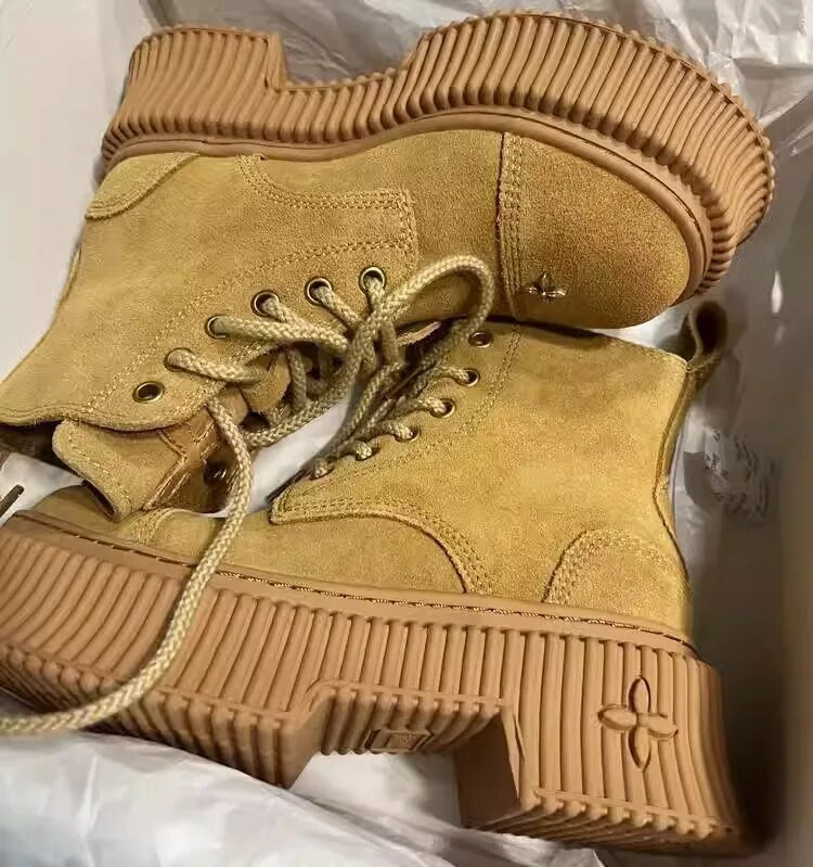 Členkové čižmy pre ženy, šnurovacie čižmy na platforme, martinky, hrubé motocyklové čižmy, dámske jesenné a zimné topánky