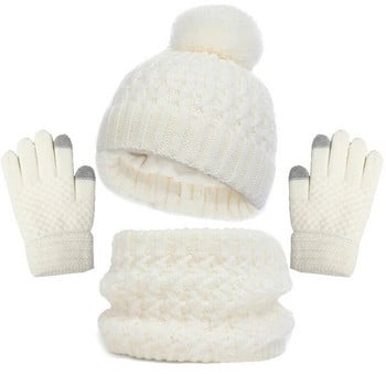 Νήπια χειμωνιάτικα ζεστά κοστούμια Πλεκτό καπέλο Κασκόλ και γάντια Σετ μασίφ θερμικό κοστούμι για αγόρια κορίτσια Καπέλα Σετ Χριστουγεννιάτικο δώρο Χειμερινά σύνολα