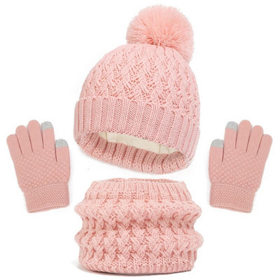 Copiii mici de iarnă costume calde pălărie tricotată set eșarfă și mănuși costum termic solid băieți fete set șepci cadou de Crăciun ținute de iarnă