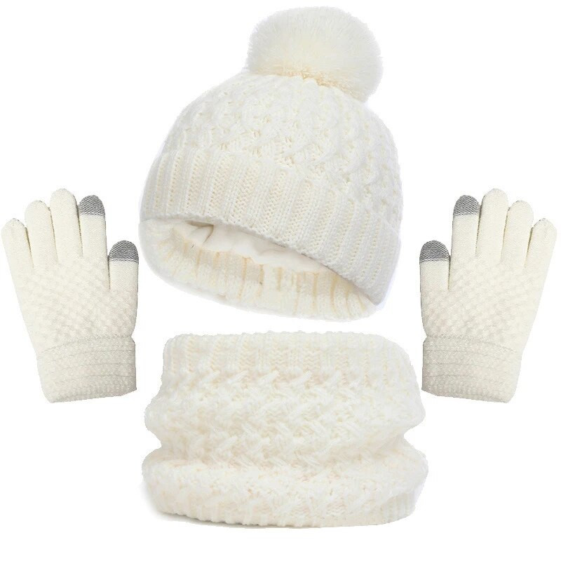 Copiii mici de iarnă costume calde pălărie tricotată set eșarfă și mănuși costum termic solid băieți fete set șepci cadou de Crăciun ținute de iarnă