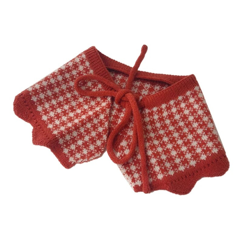 Pletená detská šatka, detský šál, golier, náhrdelník pre dievčatá, kockované šatky, jeseň/zima, detský mriežkový nákrčník s podbradníkom