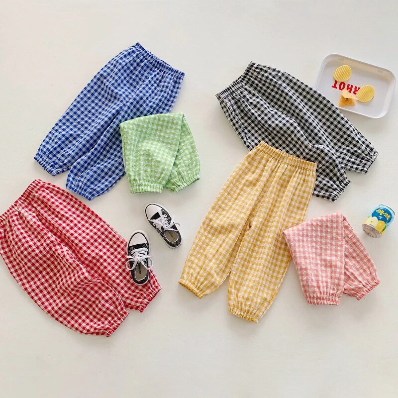 Παιδικά ρούχα 2023 Βρεφικά καλοκαιρινά Παιδικά παντελόνια Διπλό βαμβακερό μαλακό καρό casual παντελόνι αγόρι κορίτσι Παντελόνι κατά των κουνουπιών LOOSE