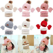 3 buc pălării tricotate pentru copii, pălărie, eșarfă, în aer liber, 1-5 ani, cu pompon, încălzitor de gât, iarnă caldă, pălărie pentru bebeluși, eșarfă, set de mănuși pentru copil mic