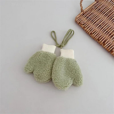 Pakse lambavill soojad poisid Tüdrukud Beebikindad Talvised Lapsed Täissõrmega kindad koos köitega Lapse multifilm karu lumekindad õues