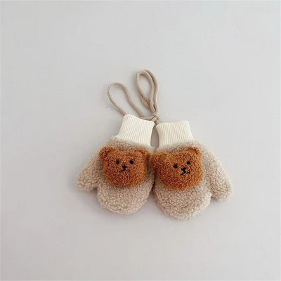 Pakse lambavill soojad poisid Tüdrukud Beebikindad Talvised Lapsed Täissõrmega kindad koos köitega Lapse multifilm karu lumekindad õues