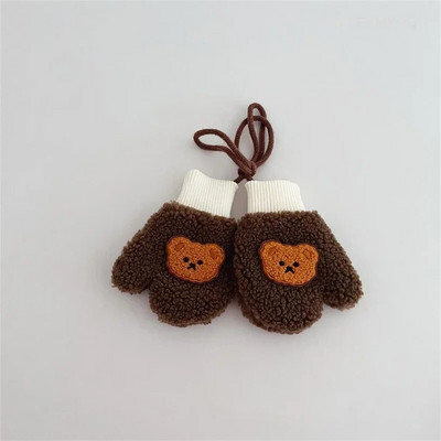 Pakse lambavill soojad poisid Tüdrukud Beebikindad Talvised Lapsed Täissõrmega kindad koos köitega Lapse multifilm karu lumekindad õues