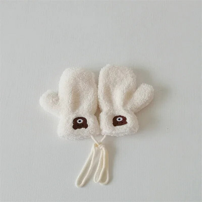 Pakse lambavill soojad poisid Tüdrukud Beebikindad Talvised Lapsed Täissõrmega kindad koos köitega Lapse multifilm karu lumekindad õues