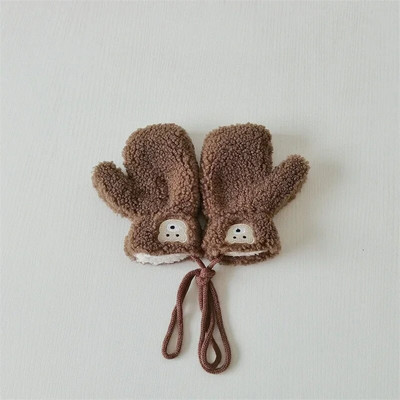 Pakse lambavill soojad poisid Tüdrukud Beebikindad Talvised Lapsed Täissõrmega kindad koos köitega Lapse multifilm karu lumekindad õues