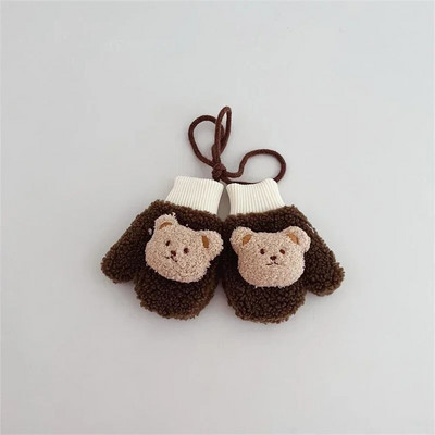 Pakse lambavill soojad poisid Tüdrukud Beebikindad Talvised Lapsed Täissõrmega kindad koos köitega Lapse multifilm karu lumekindad õues