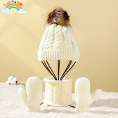 INS Baby Lastele Kootud Villane Müts Sall Kindad Sügis Talvine Soe 3-osaline Y2K Aksessuaarid Poiste ja tüdrukute mütsikomplekt Kootud müts