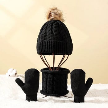 INS Baby Детска плетена вълнена шапка Шал Ръкавици Есен Зима Топли Y2K аксесоари от 3 части Комплект шапки за момчета и момичета Плетена шапка