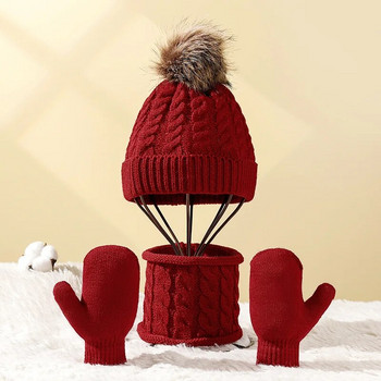 INS μωρό μωρό πλεκτό μάλλινο κασκόλ Φουλάρι γάντια Φθινοπωρινό Χειμώνα Ζεστό 3 τεμαχίων Y2K Αξεσουάρ Σετ καπέλων για αγόρια και κορίτσια Πλεκτό καπέλο