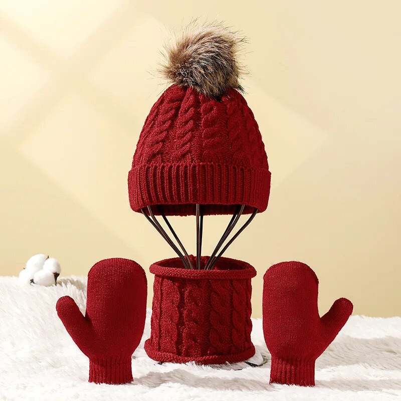 INS Baby Lastele Kootud Villane Müts Sall Kindad Sügis Talvine Soe 3-osaline Y2K Aksessuaarid Poiste ja tüdrukute mütsikomplekt Kootud müts