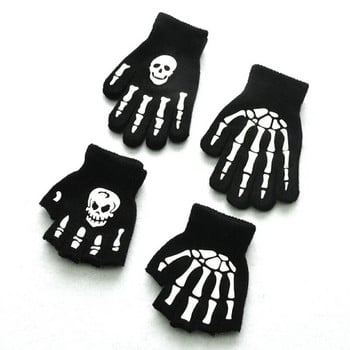 Wecute Toddler Kid Halloween Cosplay Skeleton Skull Half Finger Glove Glow in the Dark Luminou Fingerless Children Winter mitten