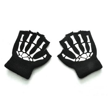 Wecute Toddler Kid Halloween Cosplay Skeleton Skull Half Finger Glove Glow in the Dark Luminou Fingerless Children Winter mitten